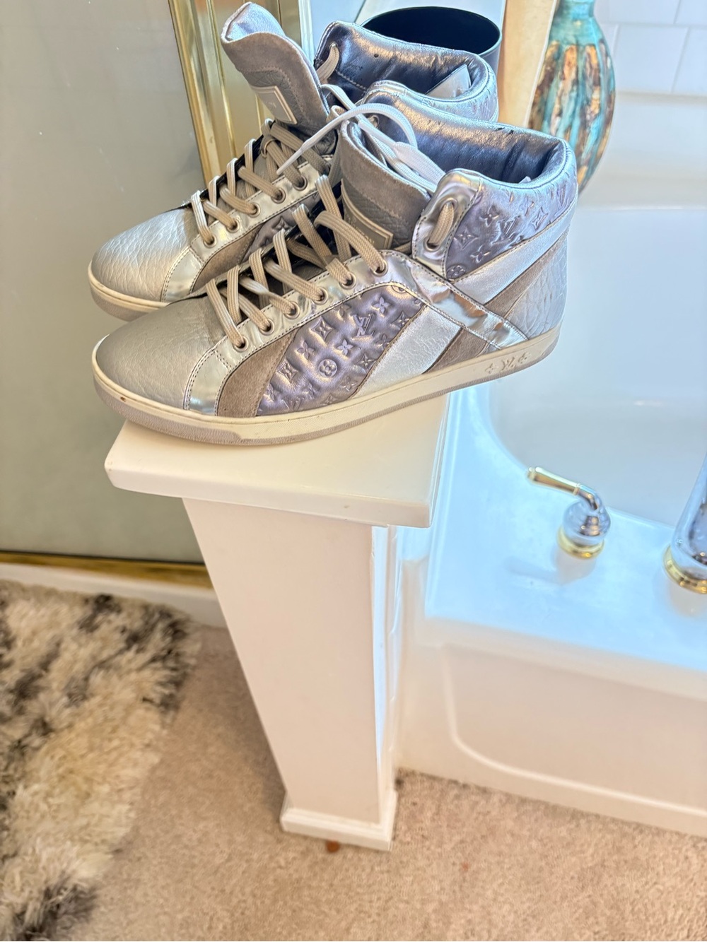 Louis Vuitton Silver Metallic High-Top Sneakers
